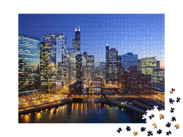 City of Chicago. Image of Chicago Downtown & Chicago Rive... Jigsaw Puzzle with 1000 pieces