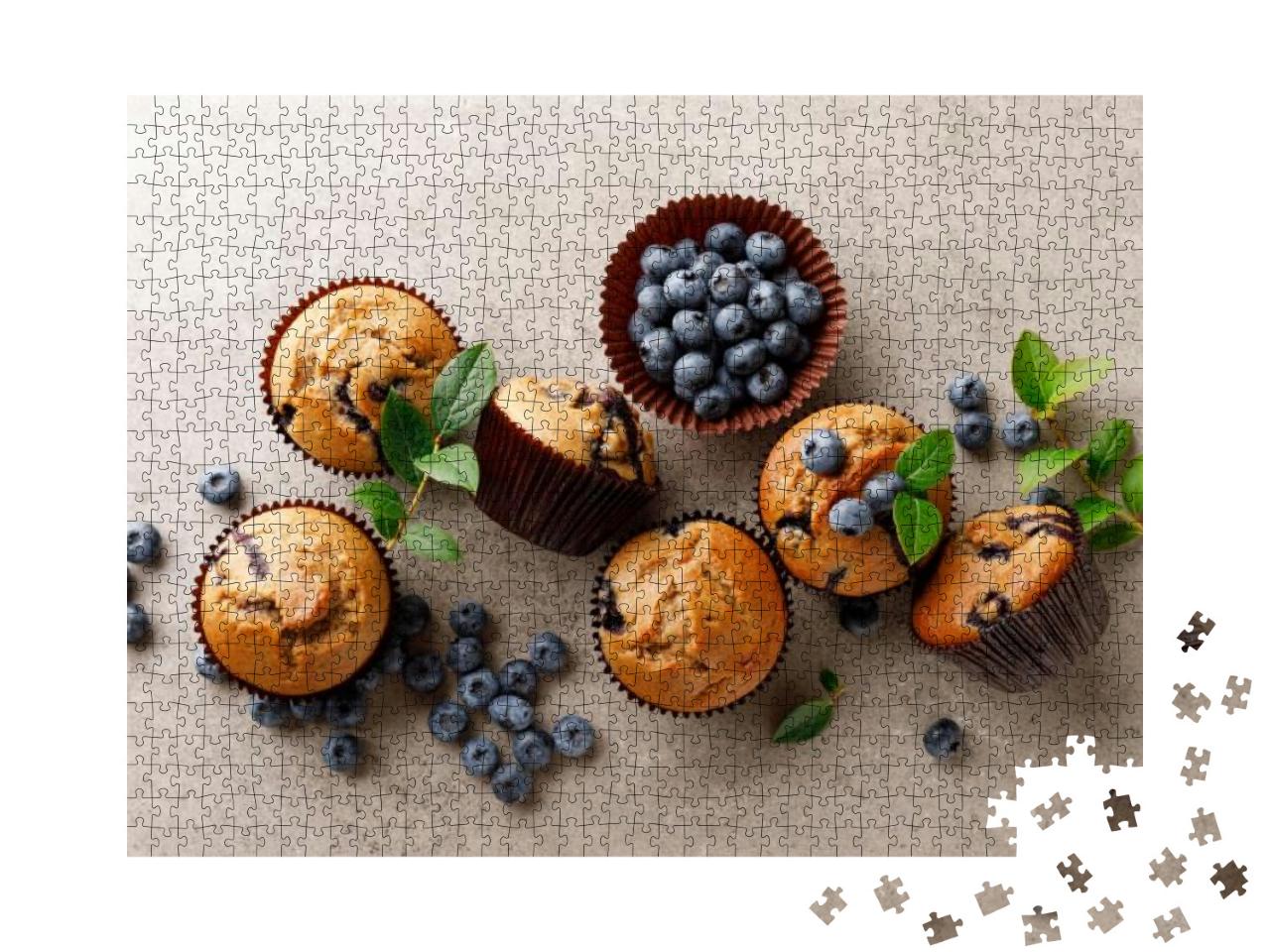 Blueberry Muffins with Fresh Berries, Top View... Jigsaw Puzzle with 1000 pieces