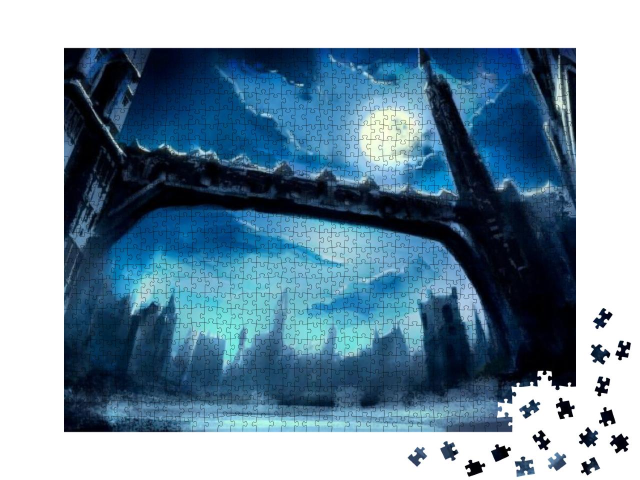 A Beautiful Fantasy Winter City with Gothic Towers & a Lo... Jigsaw Puzzle with 1000 pieces