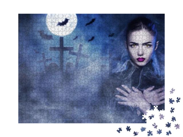 Fantasy Halloween Vampire Woman Portrait. Beauty Sexy Vam... Jigsaw Puzzle with 1000 pieces