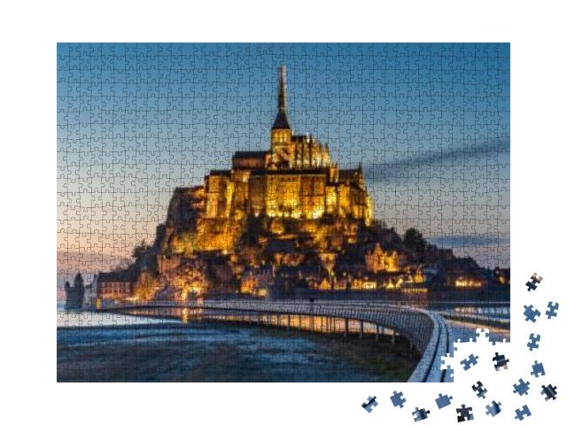 Mont Saint Michel Illuminated Architecture Panoramic Beau... Jigsaw Puzzle with 1000 pieces
