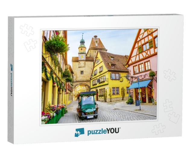 Touristic Retro Car on Picturesque Street, Decorated for... Jigsaw Puzzle