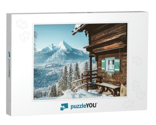 Idyllic View of Traditional Wooden Mountain Cabin in Scen... Jigsaw Puzzle