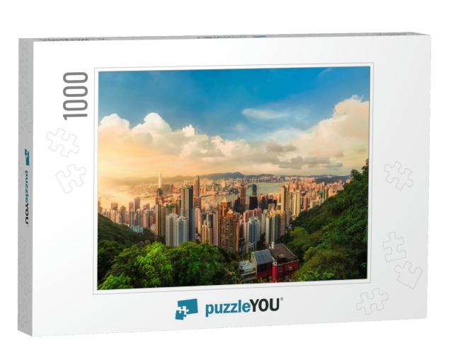 Beautiful Sunset Over the Victoria Bay in Hong Kong, Chin... Jigsaw Puzzle with 1000 pieces