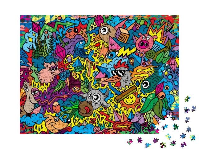 Doodle Art Animals Illustration Cute Funny Cartoons Comic... Jigsaw Puzzle with 1000 pieces