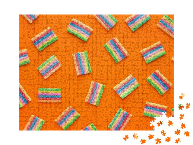 Colorful Gummy Candies Pattern on a Orange Background. So... Jigsaw Puzzle with 1000 pieces