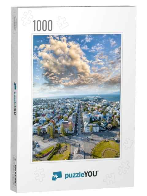 City Aerial View from Hallgrimskirkja in Reykjavik, Icela... Jigsaw Puzzle with 1000 pieces
