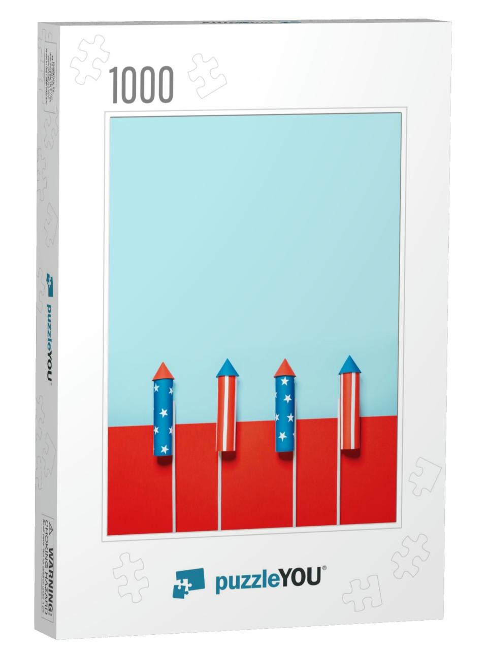 July 4, Rockets for Fireworks on a Blue Red Background... Jigsaw Puzzle with 1000 pieces