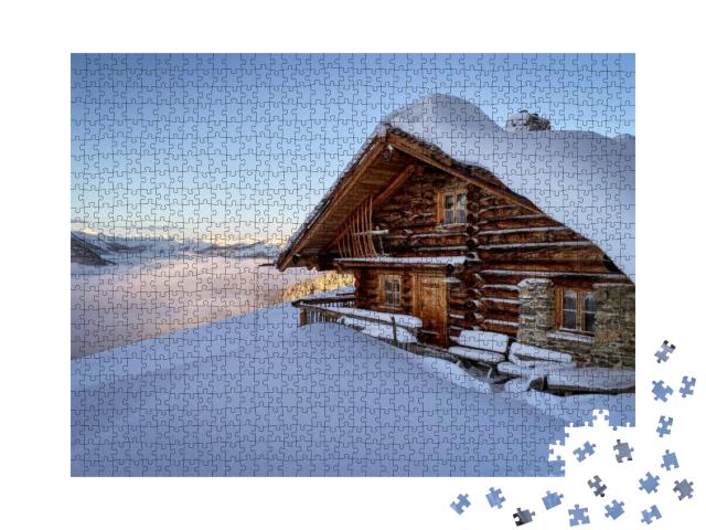 Snow Covered Mountain Hut Old Farmhouse in the Ski Region... Jigsaw Puzzle with 1000 pieces
