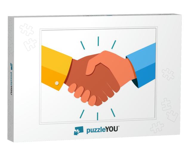 Shaking Hands Business Vector Illustration with Abstract... Jigsaw Puzzle