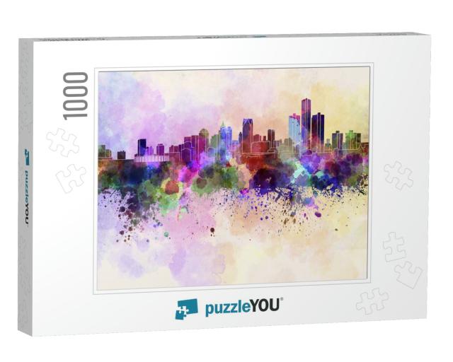 Detroit Skyline in Watercolor Background... Jigsaw Puzzle with 1000 pieces