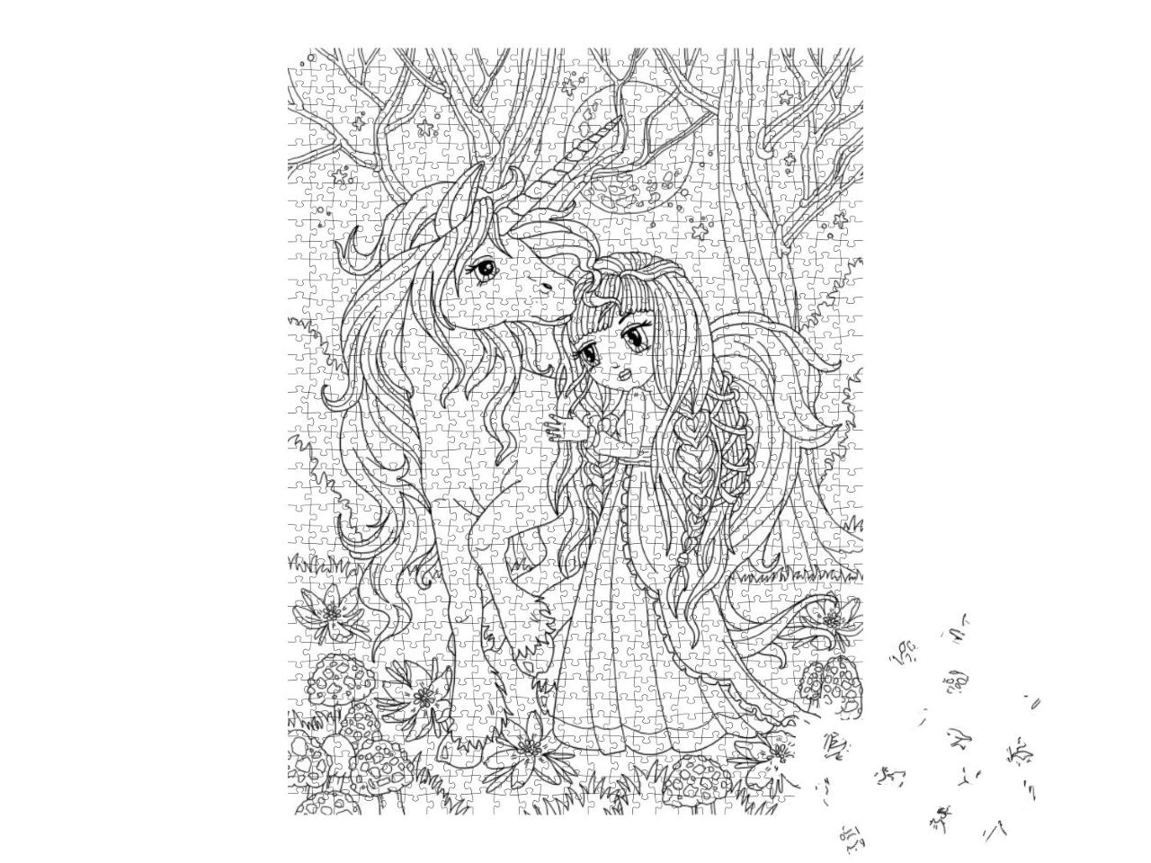 Coloring Page the Unicorn & Princess... Jigsaw Puzzle with 1000 pieces