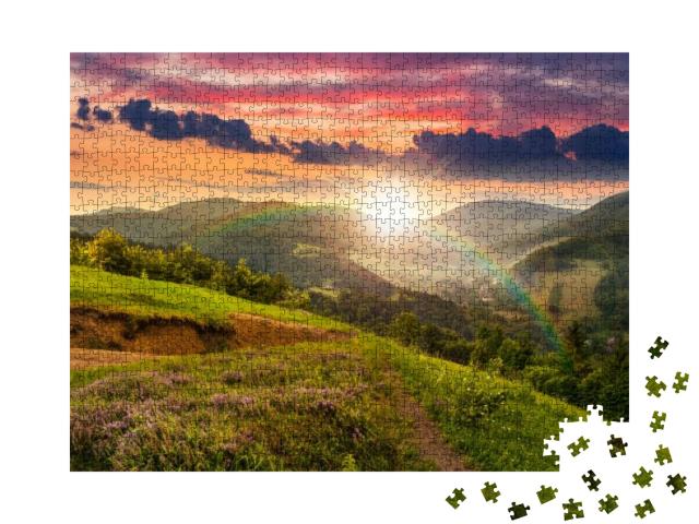 Composite Mountain Landscape. Flowers on Hillside Meadow... Jigsaw Puzzle with 1000 pieces