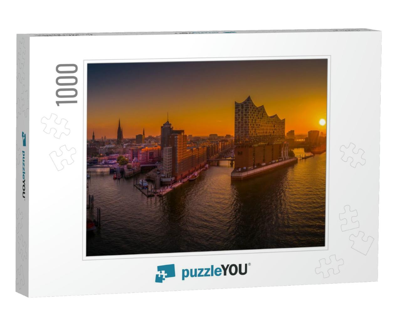 Sunrise in Hamburg Over the Harbor... Jigsaw Puzzle with 1000 pieces