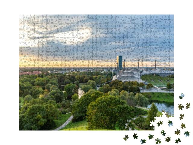 Olympia Arena in Munich Olympia Park Bavaria Sunset Cloud... Jigsaw Puzzle with 1000 pieces