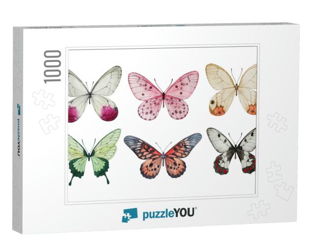 Collection of Watercolor Butterflies. Isolated Illustrati... Jigsaw Puzzle with 1000 pieces