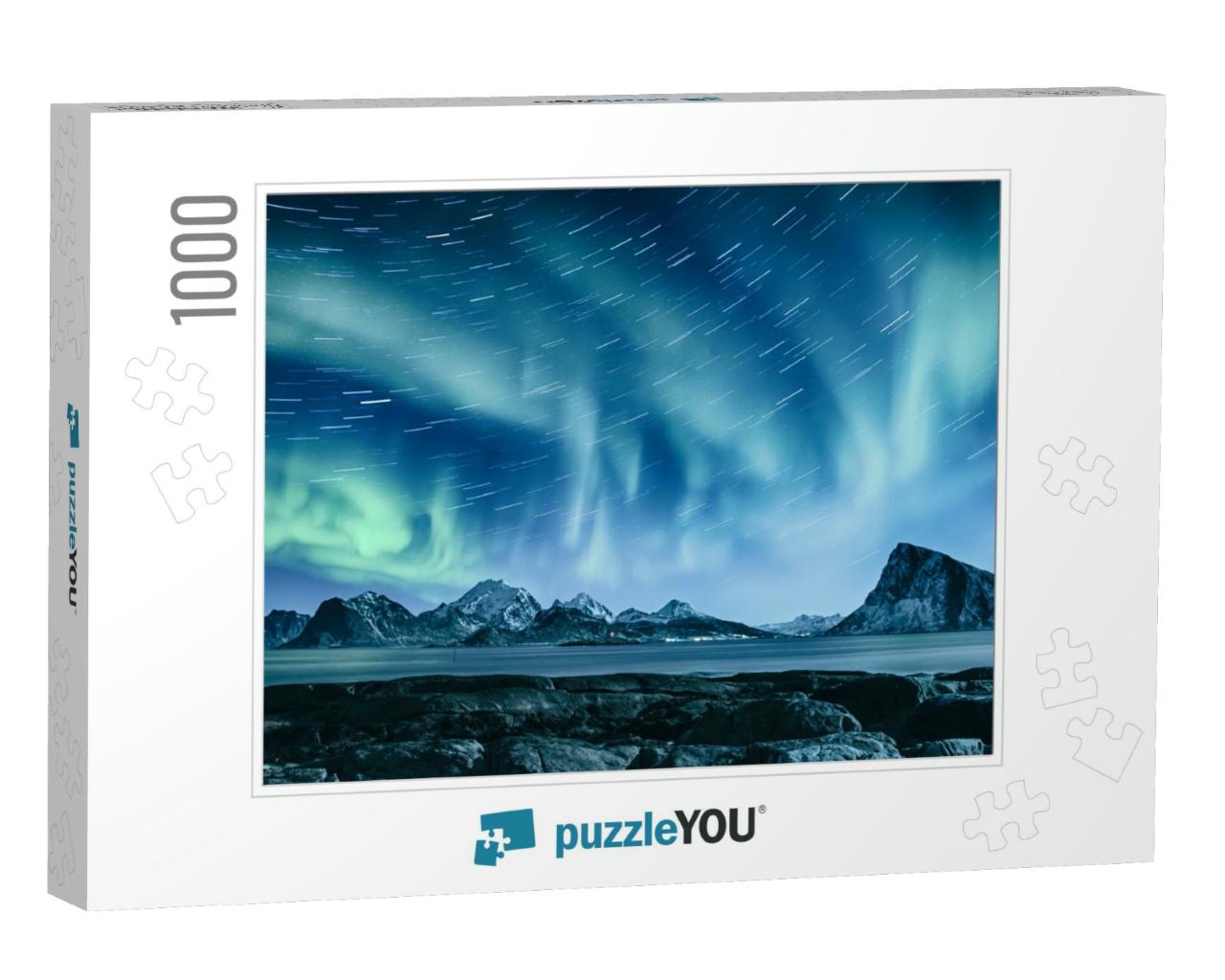 Northern Lights, Aurora Borealis Shining Green in Night S... Jigsaw Puzzle with 1000 pieces