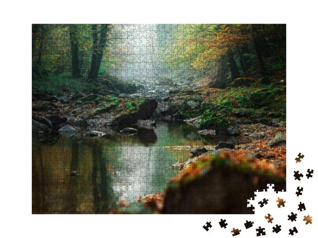 Fairy Forest, a Green Stream in Fall. Beautiful Natural B... Jigsaw Puzzle with 1000 pieces