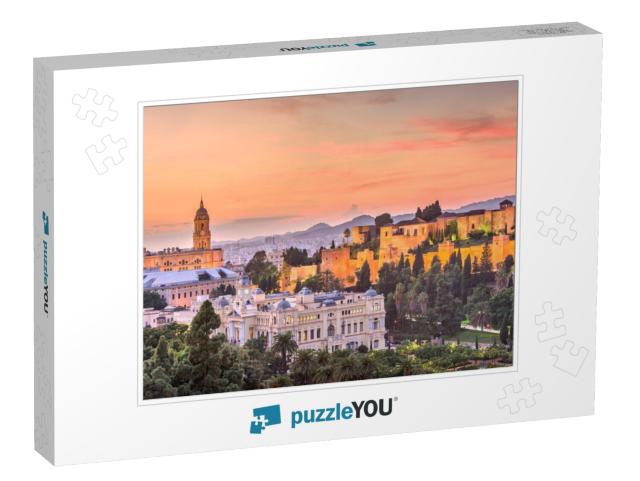 Malaga, Spain Old Town Skyline At Dusk... Jigsaw Puzzle