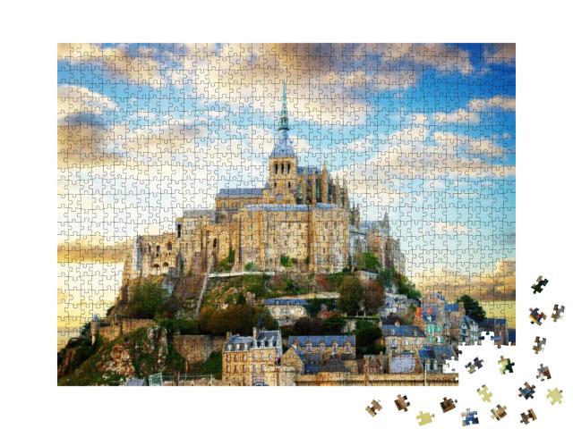 Close Up of Mont Saint Michel on Sunset, France Retro Ton... Jigsaw Puzzle with 1000 pieces