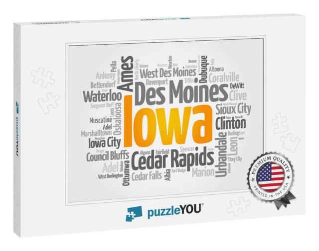 List of Cities in Iowa USA State, Word Cloud Concept Backg... Jigsaw Puzzle