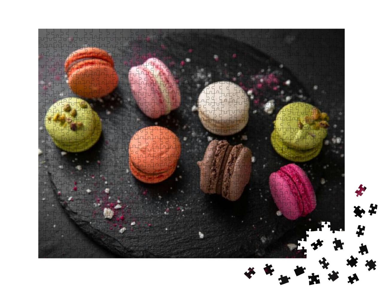 Colorful Macarons Cakes. Small French Desert. Assorted Co... Jigsaw Puzzle with 1000 pieces