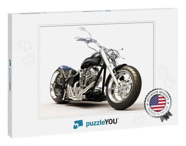 Custom Black Motorcycle on a White Background... Jigsaw Puzzle