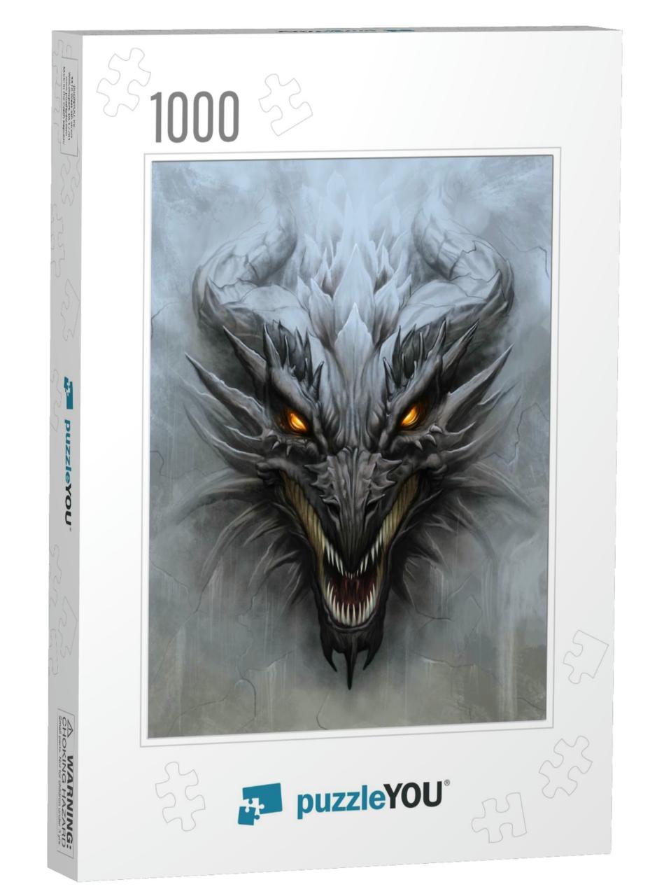 Dragon Head on the Gray Stone Background. Digital Paintin... Jigsaw Puzzle with 1000 pieces