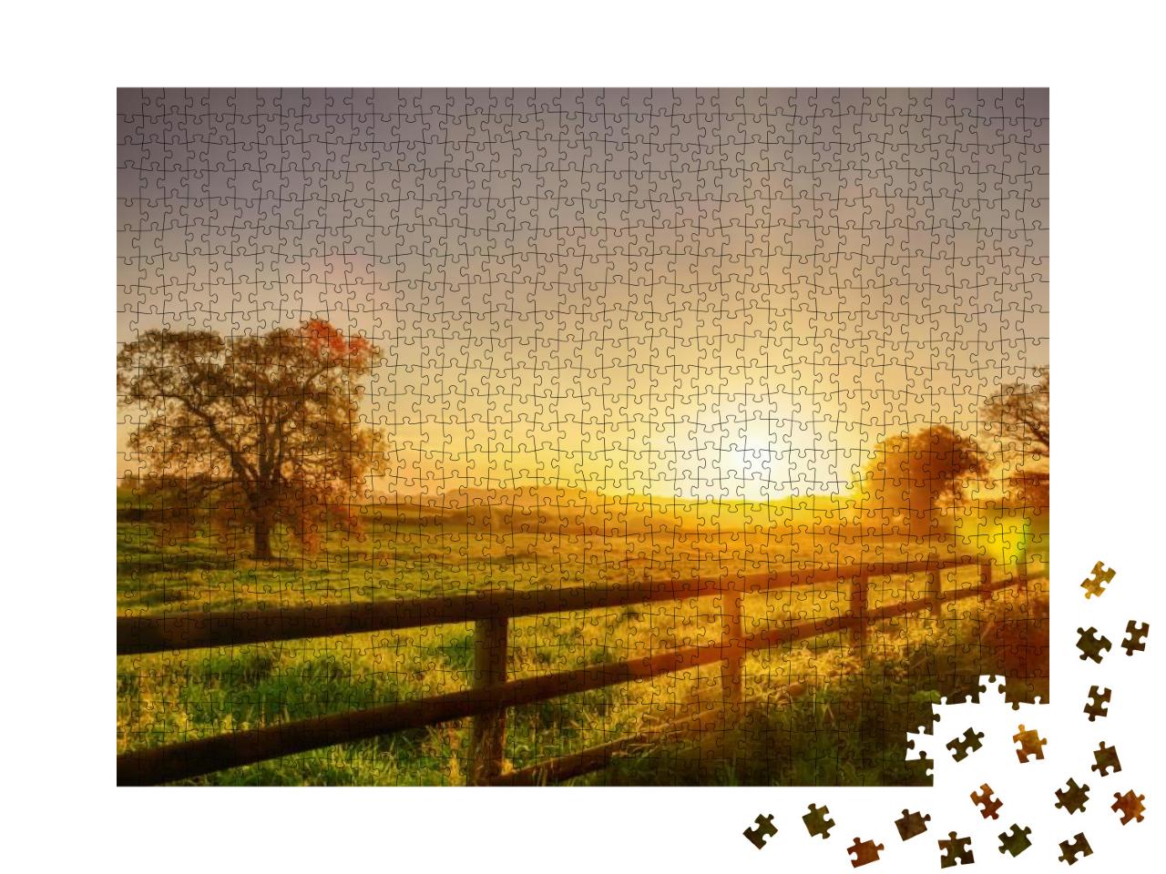 Glorious Sunrise Over Grassy Rural Landscape in Norfolk U... Jigsaw Puzzle with 1000 pieces