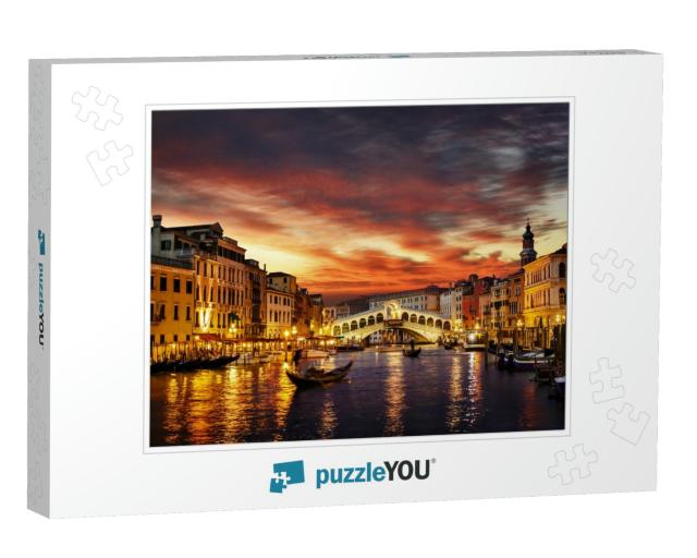 Ponte Rialto & Gondola At Sunset in Venice, Italy... Jigsaw Puzzle