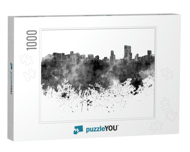 Orlando Skyline in Black Watercolor on White Background... Jigsaw Puzzle with 1000 pieces