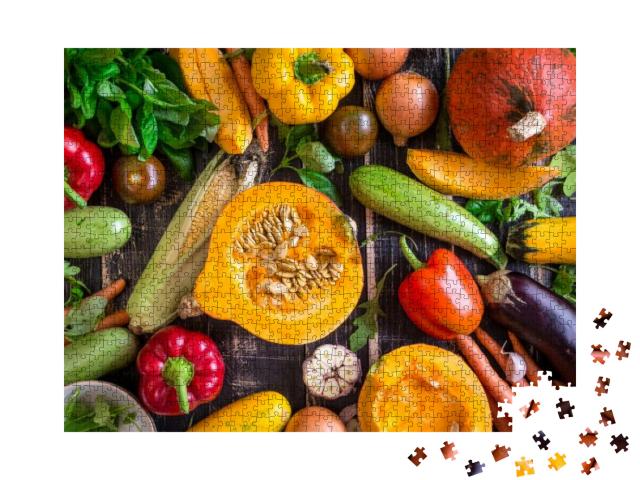 Fresh Vegetables on a Dark Table. Autumn Background. Heal... Jigsaw Puzzle with 1000 pieces