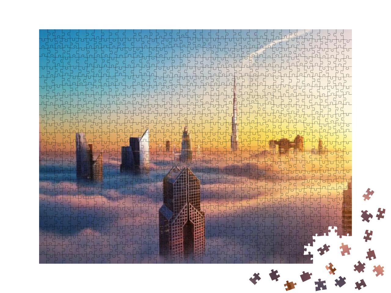 Dubai Sunset Panoramic View of Downtown Covered with Clou... Jigsaw Puzzle with 1000 pieces