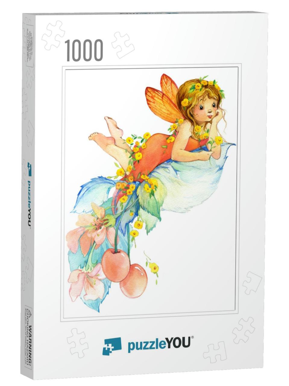 Cute Fairy Girl Watercolor Illustration. Greeting... Jigsaw Puzzle with 1000 pieces