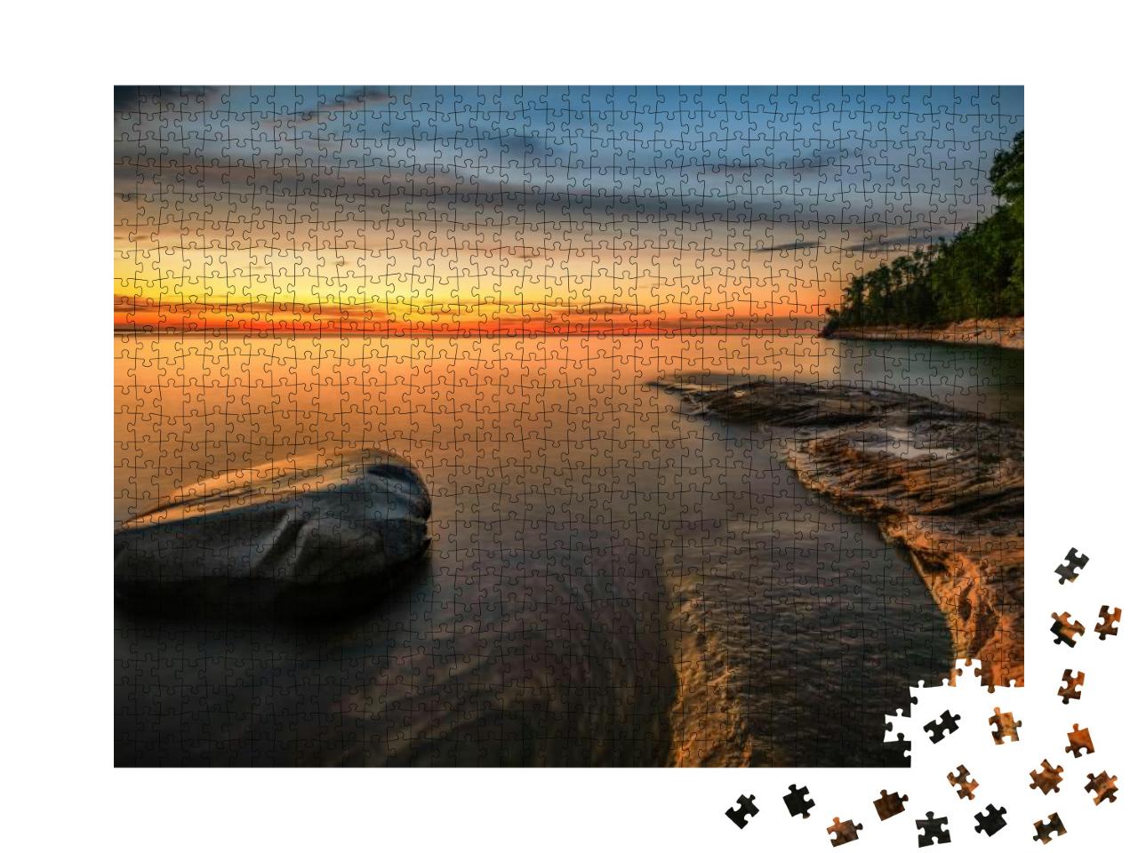 Twilight At Pictured Rocks Lake Superior, Lake Super... Jigsaw Puzzle with 1000 pieces