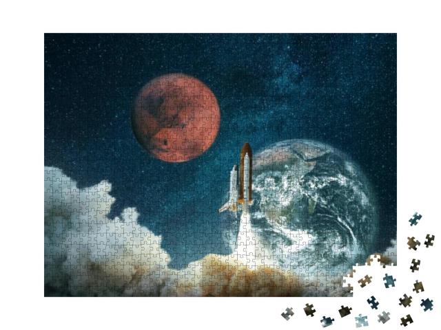 Spacecraft Takes Off Into the Starry Sky with the Planet... Jigsaw Puzzle with 1000 pieces