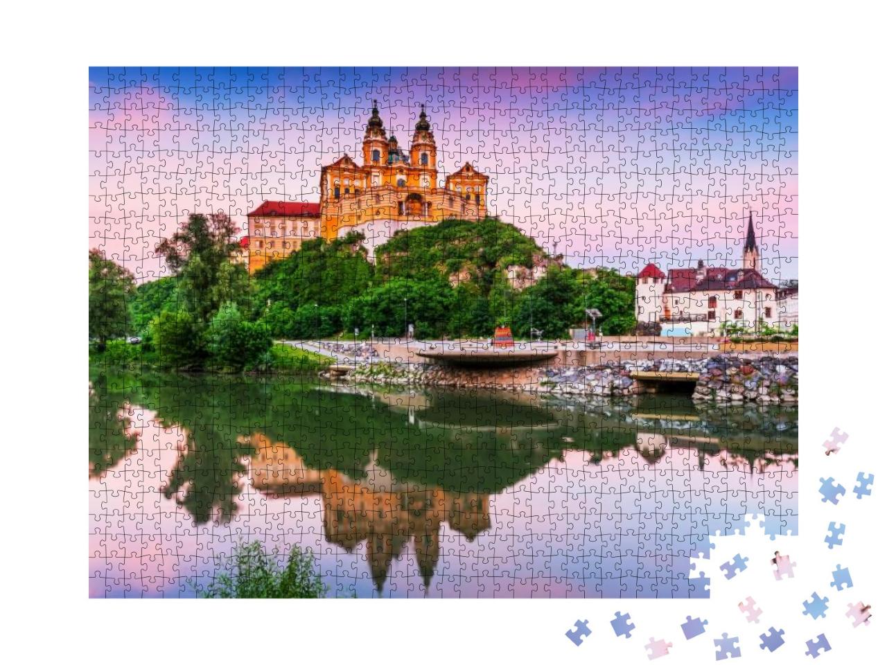 Melk, Austria. Benedictine Abbey in Wachau Valley At Suns... Jigsaw Puzzle with 1000 pieces