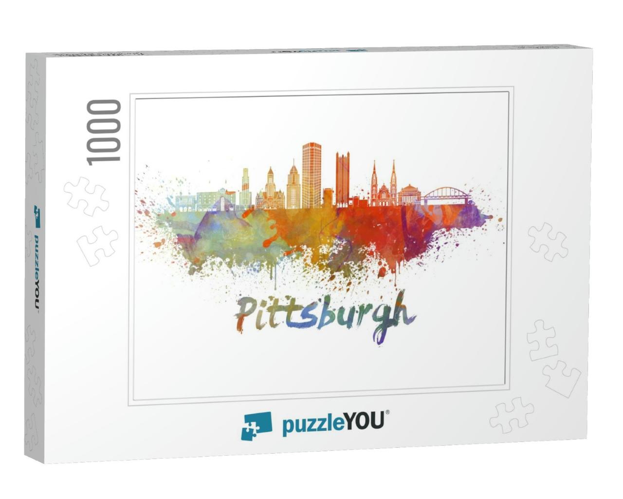 Pittsburgh V2 Skyline in Watercolor Splatters with Clippi... Jigsaw Puzzle with 1000 pieces