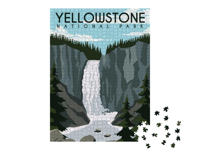Yellowstone Vector Illustration Background. Travel to Yel... Jigsaw Puzzle with 1000 pieces