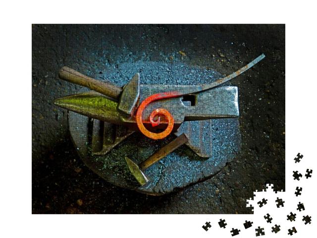 A Hammer & a Metal Object of Spiral Shape on an Anvil. th... Jigsaw Puzzle with 1000 pieces