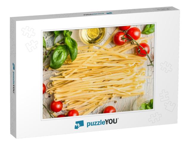 Italian Pasta with Tomatoes, Basil & Oil, Top View... Jigsaw Puzzle