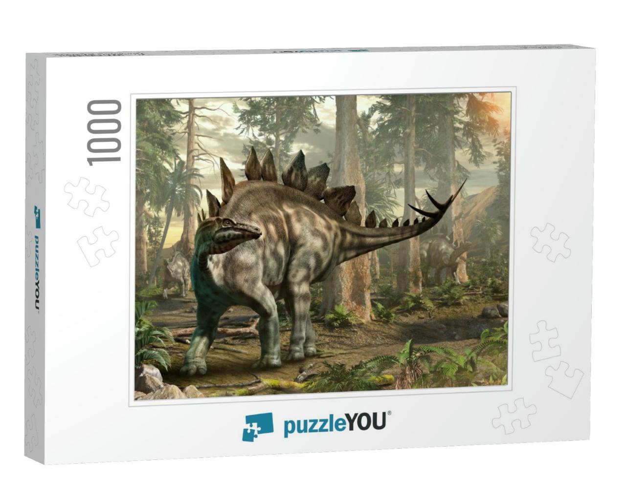 Stegosaurus Forest Scene 3D Illustration... Jigsaw Puzzle with 1000 pieces