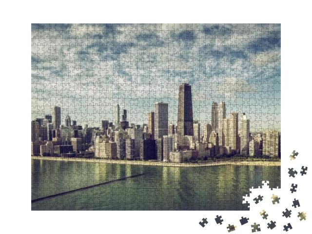 Chicago Skyline Aerial View Skyscrapers by the Beach, Vin... Jigsaw Puzzle with 1000 pieces