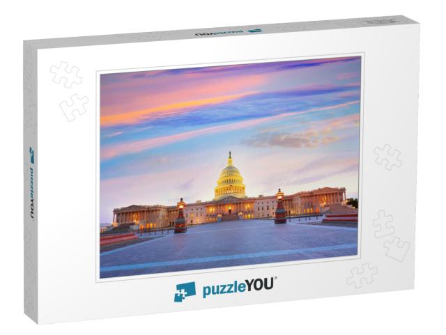 Capitol Building Washington Dc Sunset At Us Congress Usa... Jigsaw Puzzle