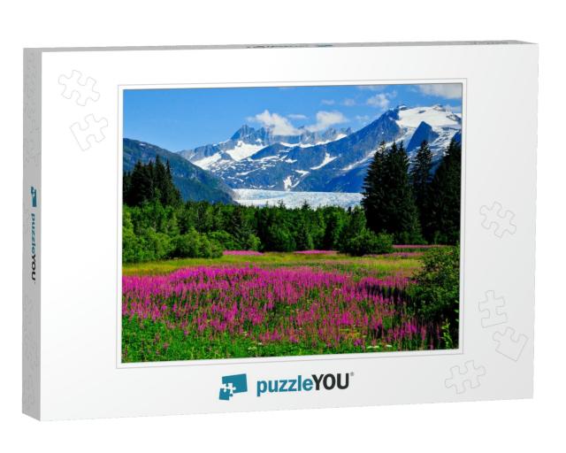 Mendenhall Glacier Viewpoint with Fireweed in Bloom... Jigsaw Puzzle