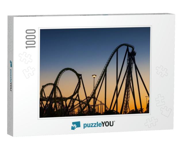 Roller Coaster Silhouette At Sunset... Jigsaw Puzzle with 1000 pieces