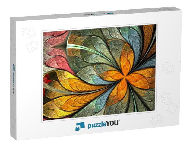 Multicolored Beautiful Fractal Flower in Stained-Glass Wi... Jigsaw Puzzle