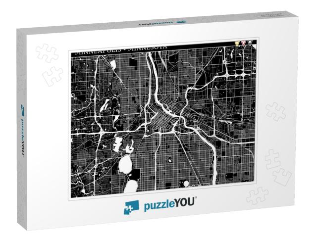 Simple Map of Minneapolis, Minnesota, Usa. Black & White... Jigsaw Puzzle