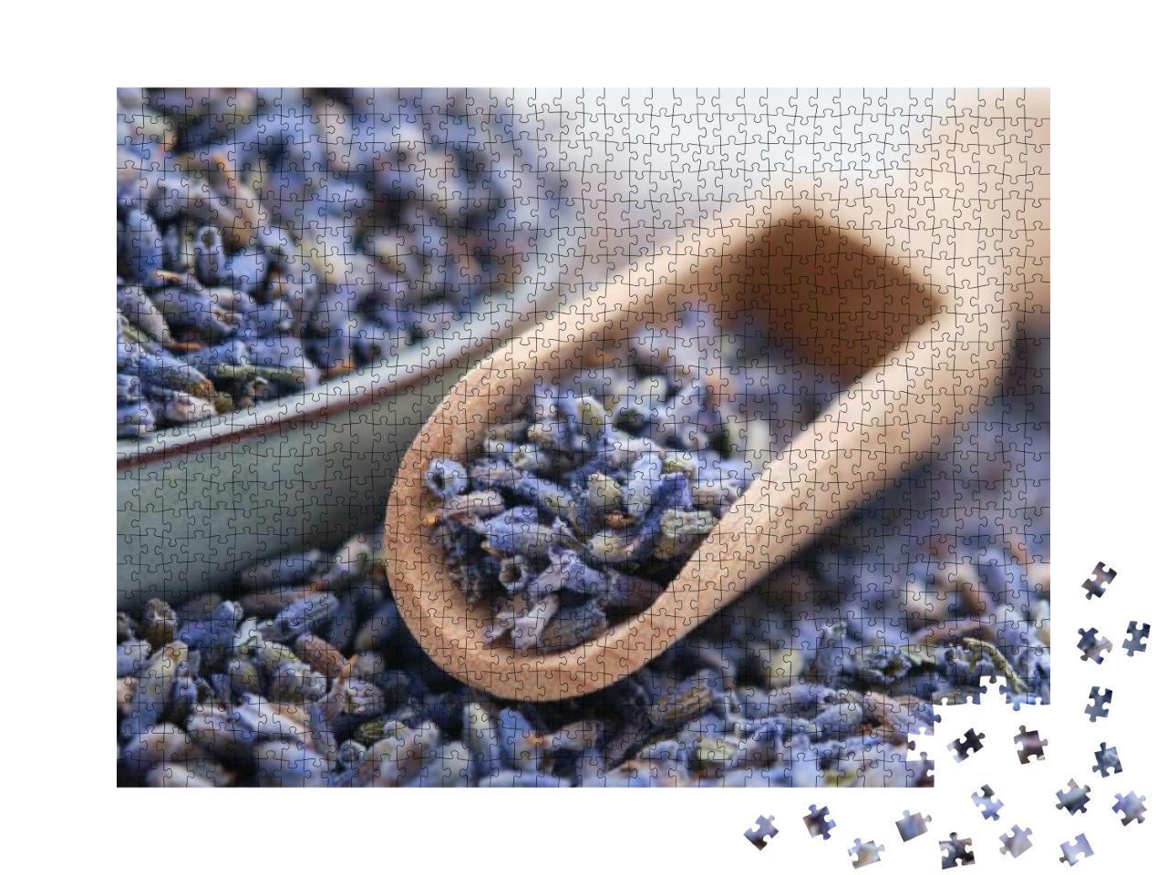Wooden Scoop of Dry Lavender Flowers & Blue Plate of Drie... Jigsaw Puzzle with 1000 pieces
