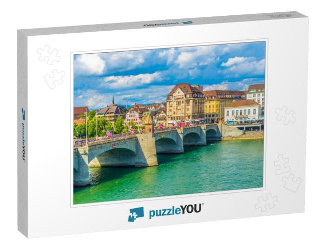 Riverside of Rhine in Basel with Mittlere Brucke, Switzer... Jigsaw Puzzle